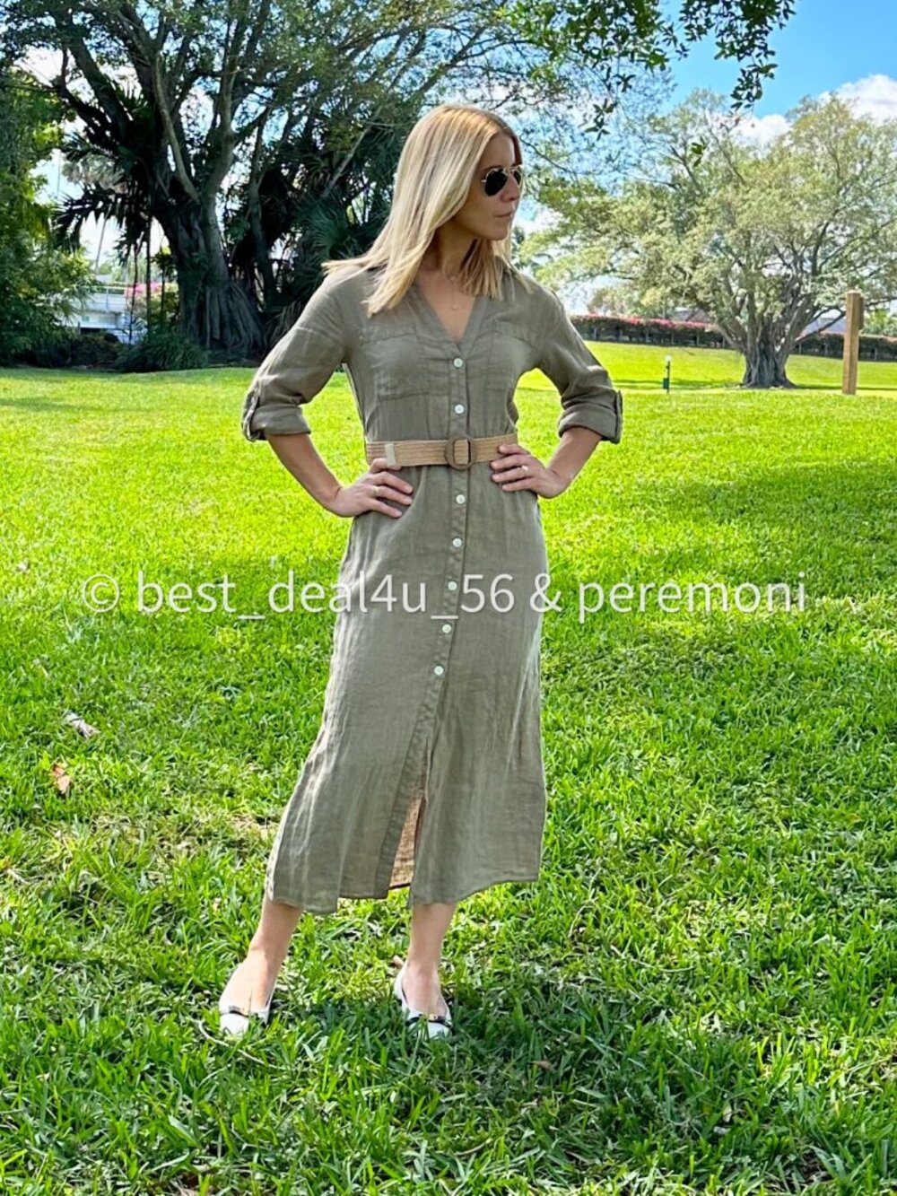 ZARA WOMEN BELTED LINENLONG SLEEVES SHIRT DRESS KHAKI/8036/707 SZ(XS,S,M,L)